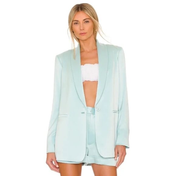 NWT Alice + Olivia Yuriko Satin Jacket in Pale Blue - Picture 1 of 7